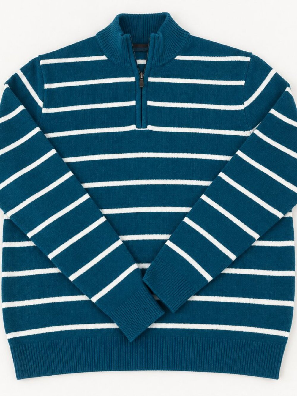 Club Room Men’s Large Teal White Striped Quarter Zip Sweater Preppy